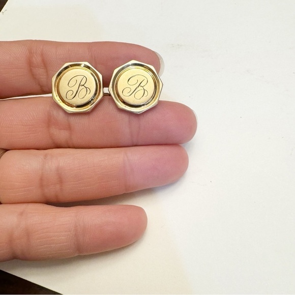 Vintage Krementz Octagon Cuff Links Gold Tone Engraved B Monogram Lucite Tips - Picture 6 of 13